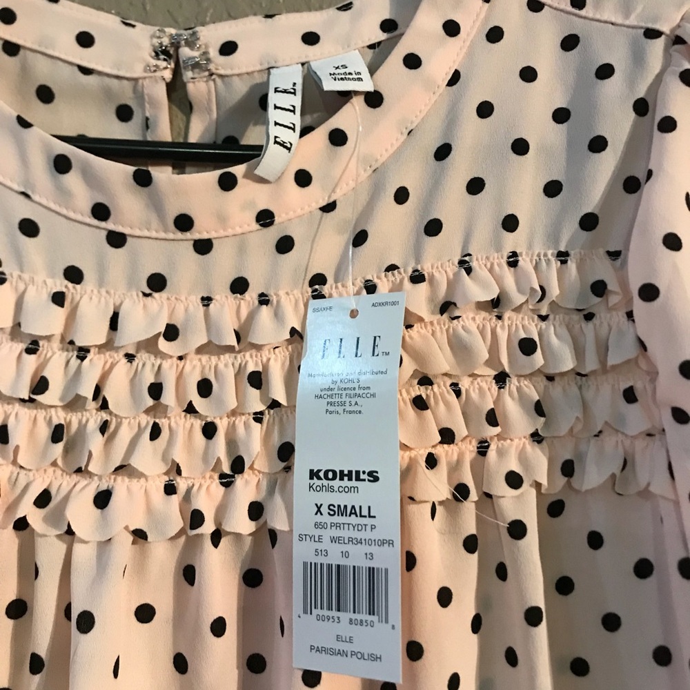 NWT Sz XS Elle Pink & Black Polka Dot Blouse Shirt - Picture 2 of 4